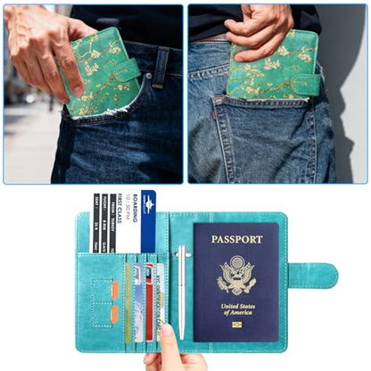 Passport Holder Cover, ACdream Protective Premium Leather RFID Blocking Wallet Travel Case for Passport/Credit Card/Air Ticket, - color: Z- Almond Blossom