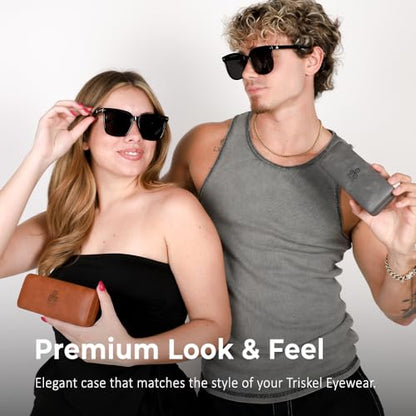 Premium Curved Rectangular Glasses Case, Hard Shell PU Leather Eyewear Holder. Magnetic Closure. - color: Charcoal Mist