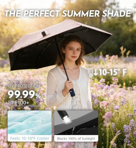 Windproof Travel Umbrella for Rain - 43" Compact Folding Umbrella, Reinforced Strong Frame, Lightweight Portable Parasol with UPF 100+ UV Sun Protection, Cruise Ship Essentials - color: 1-Black