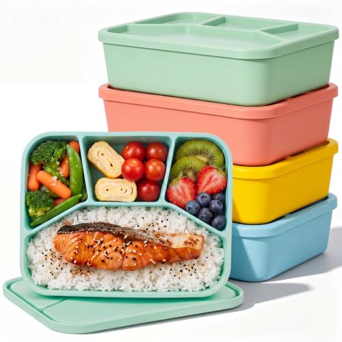 Ziliny 4 Pcs Silicone Bento Box Reusable Lunch Container, Bright Colors 1 - color: Bright Colors 1