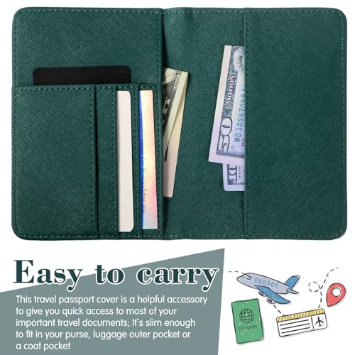 Frienda 2 Pcs Passport Holder Covers Waterproof Leather - color: Dark Green and White