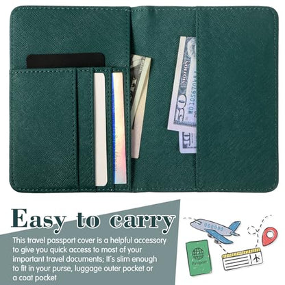 Frienda 2 Pcs Passport Holder Covers Waterproof Leather - color: Dark Green and White
