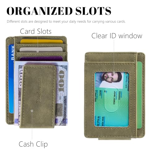 Toughergun Slim Wallet for Men RFID Blocking Money Clip, Minimalist Front Pocket Credit Card Holder, Magnetic Thin Mens Wallets with ID Window - color: Grass Green