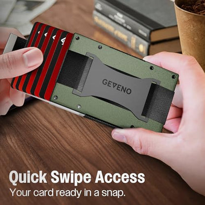 Slim Ridge Wallet for Men–Metal Minimalist RFID 1–21 Card Holder - color: Olive Green, style: Cash Strap