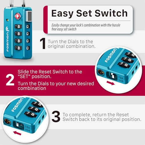 Fosmon TSA Approved Luggage Locks, 4 Digit Combination Cable Travel Lock for Suitcase & Backpack, Heavy Duty Metal Body Padlock with Open Alert Indicator (Blue, 2 Pack) - color: Blue 2 pack