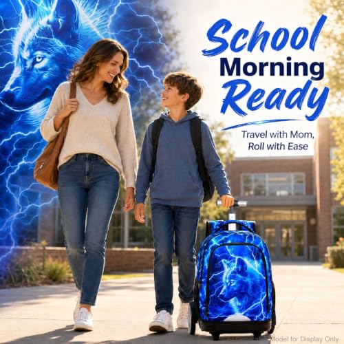 20 Inches Large Wheels Rolling Backpack for Boys with Detachable, 3Pcs Kids Lightning Wolf Wheeled Backpack Set for Elementary School (Blue) - color: Lightning Wolf (Large Wheels)
