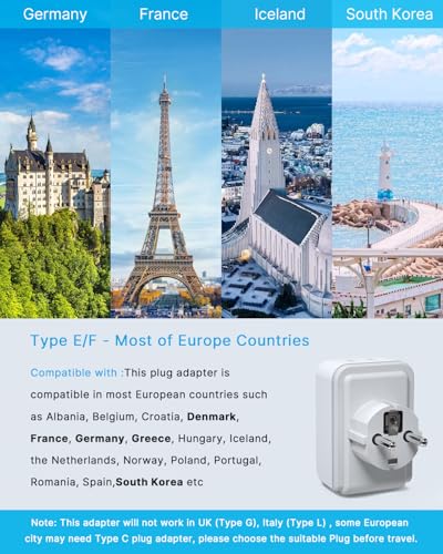 VINTAR Type E F Plug Adapter, 2 Pack Power Adapter for France Germany - style: Type E/F - Germany France