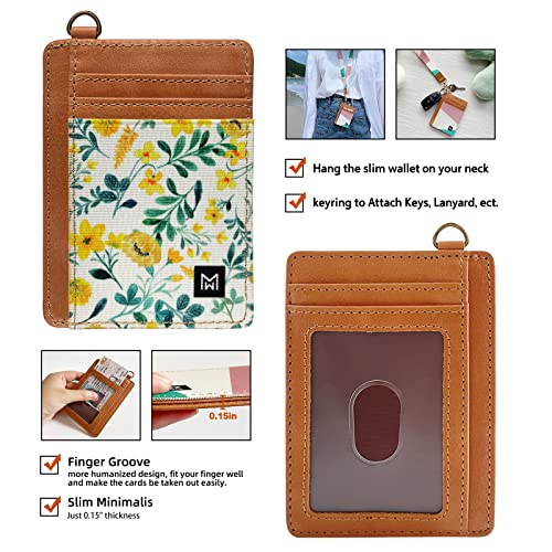 Credit Card Holder Wallet Women RFID Blocking Slim Wallet Front Pocket - color: flower