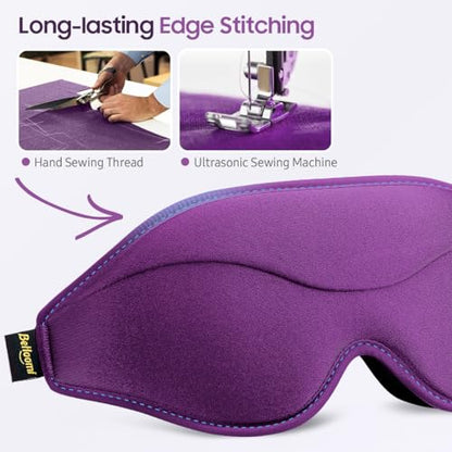 BeHoomi Sleep Mask, Premium Eye Mask for Sleeping, 3D Ergonomic Designed Sleeping Mask, Upgraded Light Blocking & Blindfold Sleep Masks for Women, Men (Purple) - color: Purple