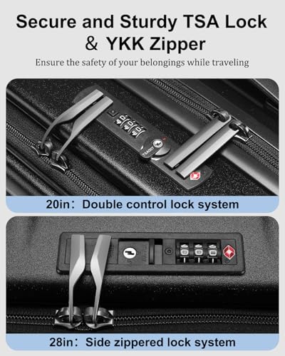CENSIEN Expandable Luggage Sets, 20 Inch Carry On Luggage 28 Inch Suitcases - color: Black, size: 20/28 Inch EXT