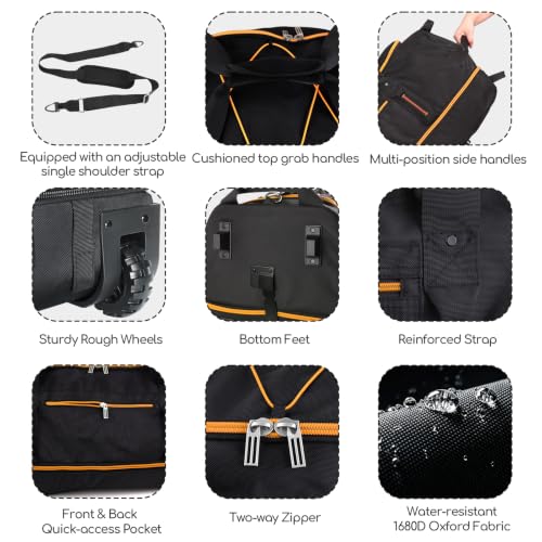 31” 95L Expandable to 125L Foldable Wheeled Duffle Bag, Black Orange - color: Black Orange