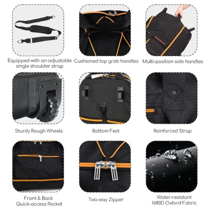 31” 95L Expandable to 125L Foldable Wheeled Duffle Bag, Black Orange - color: Black Orange