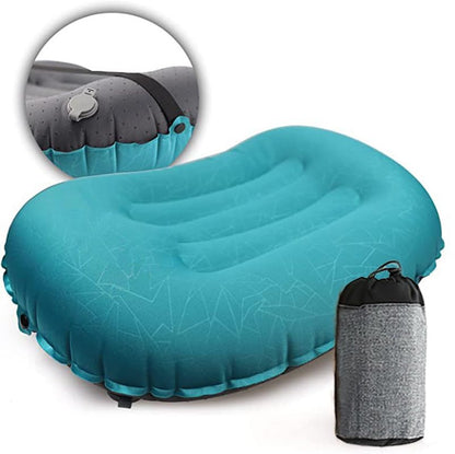 Ultralight Inflatable Camping Pillow, Compressible Compact Travel Pillow, Ergonomic Neck Lumbar Support, Perfect for Camping Hiking Backpacking, Crescent Embossed-Peacock Blue
