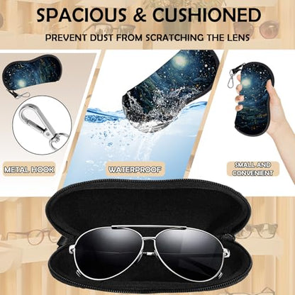 Glasses Case Eyeglass Sunglasses Zipper Soft Neoprene Ultra Light Pouch Metal Belt Clip Aesthetic Women Men - color: E13-blue Sky