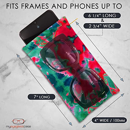 Soft Sunglasses case | Large Glasses Case Holder - Eyeglass Pouch Squeeze Top | Glasses pouch Lightweight Extra Layers - color: Ct8 Tie Dye Pink Green