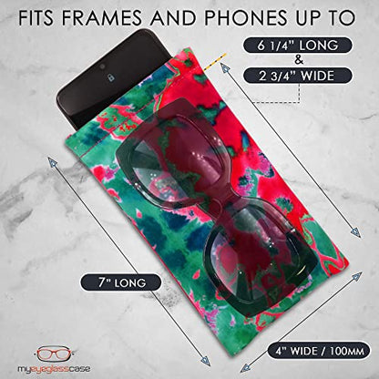 Soft Sunglasses case | Large Glasses Case Holder - Eyeglass Pouch Squeeze Top | Glasses pouch Lightweight Extra Layers - color: Ct8 Tie Dye Pink Green