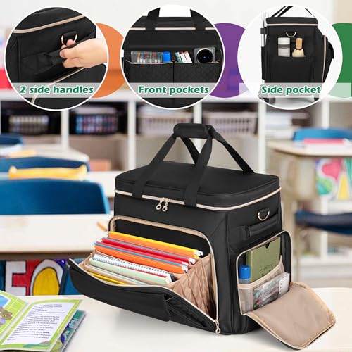 LUXJA Rolling Teacher Bag with Wheels and 15.6" Laptop Compartment, Black - color: Black