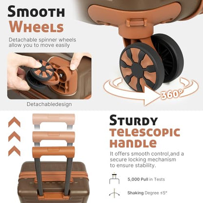 KUNEL Luggage Sets 5 Pcs suitcases with Wheels, 20/24/28Inch, Brown - color: Brown