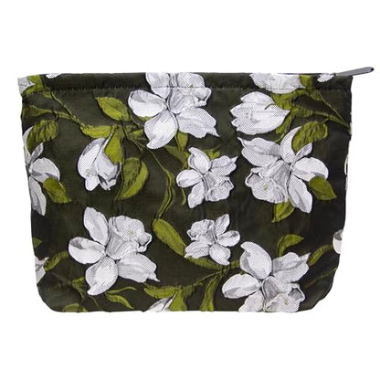 Flat Makeup Bag for Women,Zipper Cosmetic Pouch Purse,Brocade Floral Black - color: Brocade Floral Black