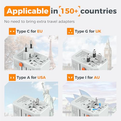 TESSAN Universal Travel Adapter, International Power Adapter - color: White grey