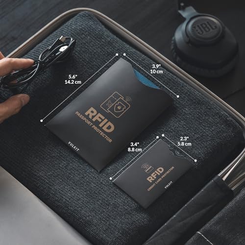VULKIT RFID Blocking Sleeves 8 Pcs Credit Card Holders & 2 Passport Holders, Anti-Theft RFID Blocker Sets Travel Essentials Fits Bags & Purses - color: 8 Card & 2 Passport Sleeves