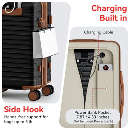 Trunk Luggage, Hardside Checked Suitcase, Black and Brown, 28 in - color: Black+Brown, size: 28in