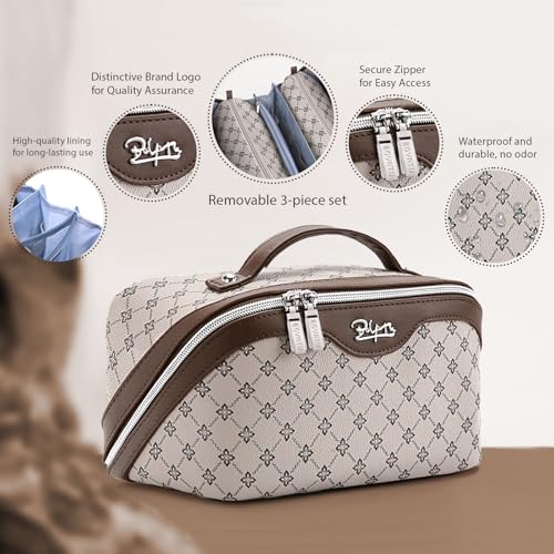 BOYATU Travel Makeup Bag Cosmetic Bags for Women: 3-Piece Makeup Bag Set - color: A-2-Khaki