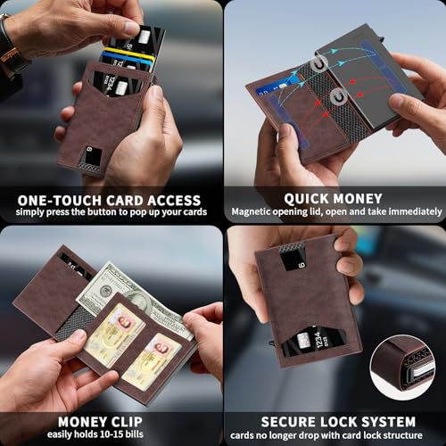 Men’s Wallet with RFID Blocking | Tri-Fold Front Pocket Design | 12 Card Slots, 2 ID Windows & Cash Slot | Aluminum Card Ejector | Durable & Lightweight Men’s Accessories (Coffee) - color: Coffee