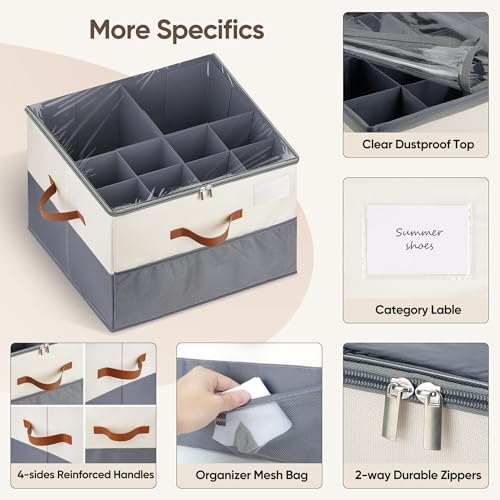 Shoe Organizer for Closet, Adjustable Storage Box Holds 32 Pairs - color: Beige & Grey