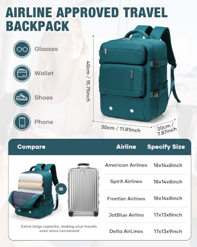 suradar Travel Backpack, 180° Open Laptop Backpack with Shoe Compartment - color: W2-peacock Blue