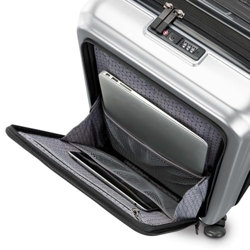 Samsonite Octiv Lightweight Hardshell 21-Inch Pro Carry-On Luggage - Durable & Impact Resistant, 360° Aero Trac Spinner Wheels, Adjustable Handle, Expandable Suitcase, TSA Approved Lock - Silver - color: Aluminum Silver, size: Front Pocket Carry-On 21 inc