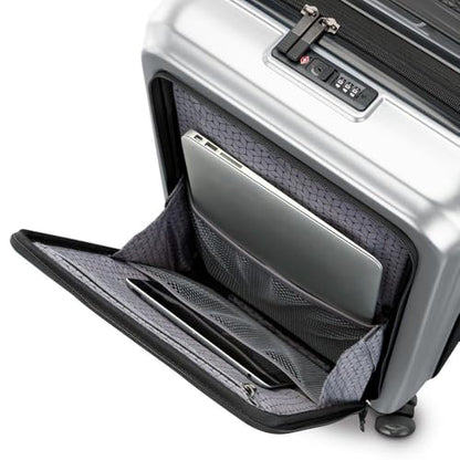 Samsonite Octiv Lightweight Hardshell 21-Inch Pro Carry-On Luggage - Durable & Impact Resistant, 360° Aero Trac Spinner Wheels, Adjustable Handle, Expandable Suitcase, TSA Approved Lock - Silver - color: Aluminum Silver, size: Front Pocket Carry-On 21 inc