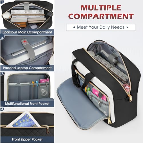 NEWHEY Laptop Bag 17.3 Inch Laptop Briefcase for Women Large Computer Bag - color: Black&beige, size: 17 inch