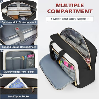 NEWHEY Laptop Bag 17.3 Inch Laptop Briefcase for Women Large Computer Bag - color: Black&beige, size: 17 inch