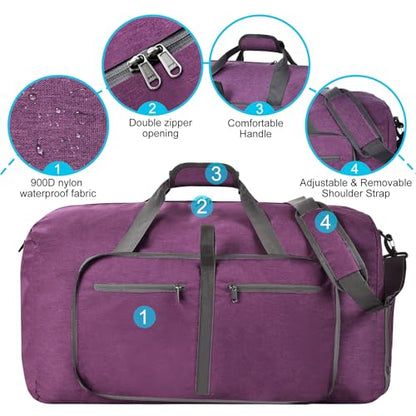 Felipe Varela Foldable Duffle Bag for Travel Weekend Overnight Gym Camping - color: H Purple, size: 85L