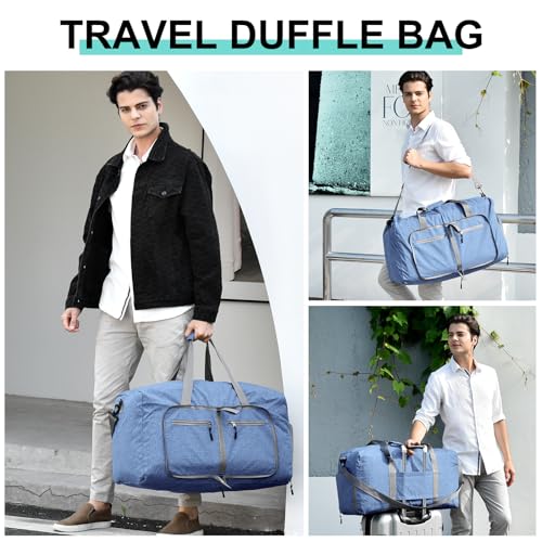 Dimayar 40L Foldable Duffle Bag for Travel, Lightweight Weekender Bags - color: Blue, size: 40L