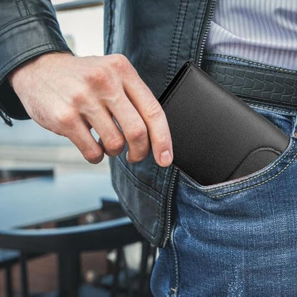 Mini Slim Wallet 5 Card Slots ID Window 1 Money Pocket Faux Leather Thin Compacted - color: Grey Crushed Grain