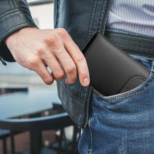 Mini Slim Wallet 5 Card Slots ID Window 1 Money Pocket Faux Leather Thin Compacted - color: Black Cross Grain