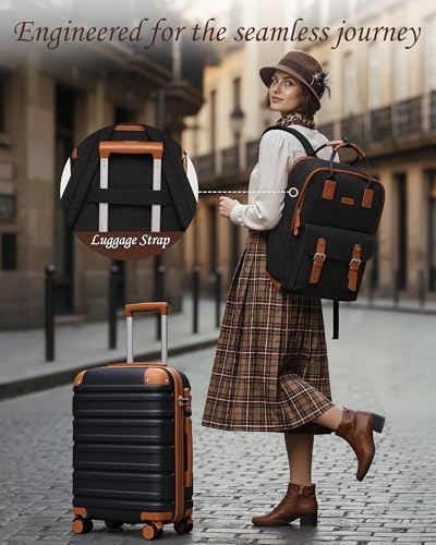 TAKUMI Luggage Sets, Hardside Suitcases with Wheels, Black, 3pcs(Backpack) - color: BLACK BROWN, size: 3 Piece Set(BP)