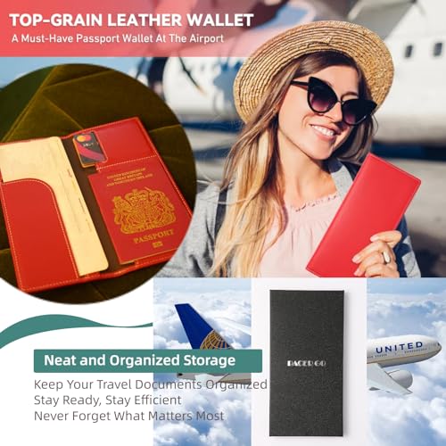 RFID Blocking Slim Minimalist Long Travel Wallet Genuine Leather Passport Holder Travel Cover (Black) - color: Black