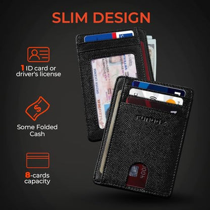 RUNBOX Slim Wallet for Men and Women, RFID Blocking Leather Card Holder - color: Leather Black