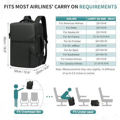 30L Lay Flat Travel Backpack for 16 Inch Laptop Carry On Black - color: Black