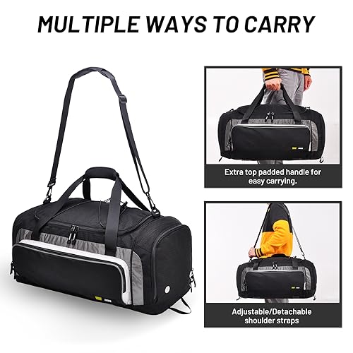 MIER Large Gym Bag for Men 60L Duffel Bag with Shoe Compartment - color: Black