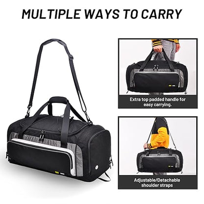 MIER Large Gym Bag for Men 60L Duffel Bag with Shoe Compartment - color: Black
