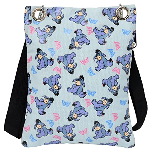 Disney Passport Bag Crossbody Mickey Minnie Eeyore Stitch Cheshire Print - color: Light Blue