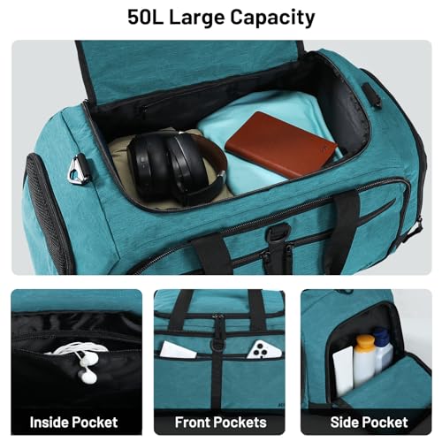MIER 패커블 여행용 더플 백, 신발 수납 공간, 50L/80L - color: 청록색, size: 50L