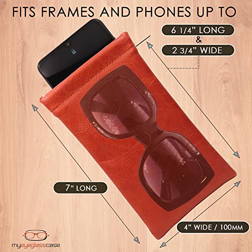 Soft Sunglasses case | Large Glasses Case Holder - Eyeglass Pouch Squeeze Top | Glasses pouch Lightweight Extra Layers - color: Brown Distressed