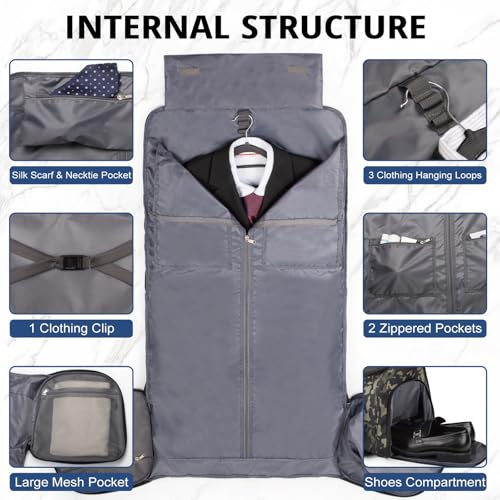 Duffle Bag for Men,55L Convertible Tactical Garment Bag for Business Trips - color: Camo Black