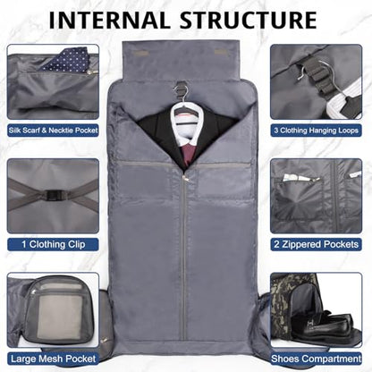 Duffle Bag for Men,55L Convertible Tactical Garment Bag for Business Trips - color: Camo Black