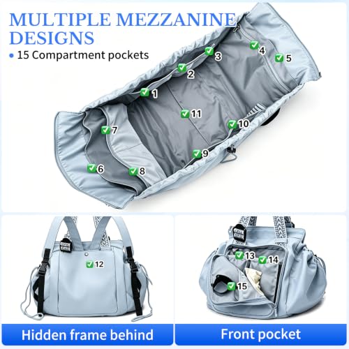 Large Capacity Travel Tote Bag, Convertible Backpack, Shoulder Bag, Crossbody, 15 Compartments - color: Blue-15